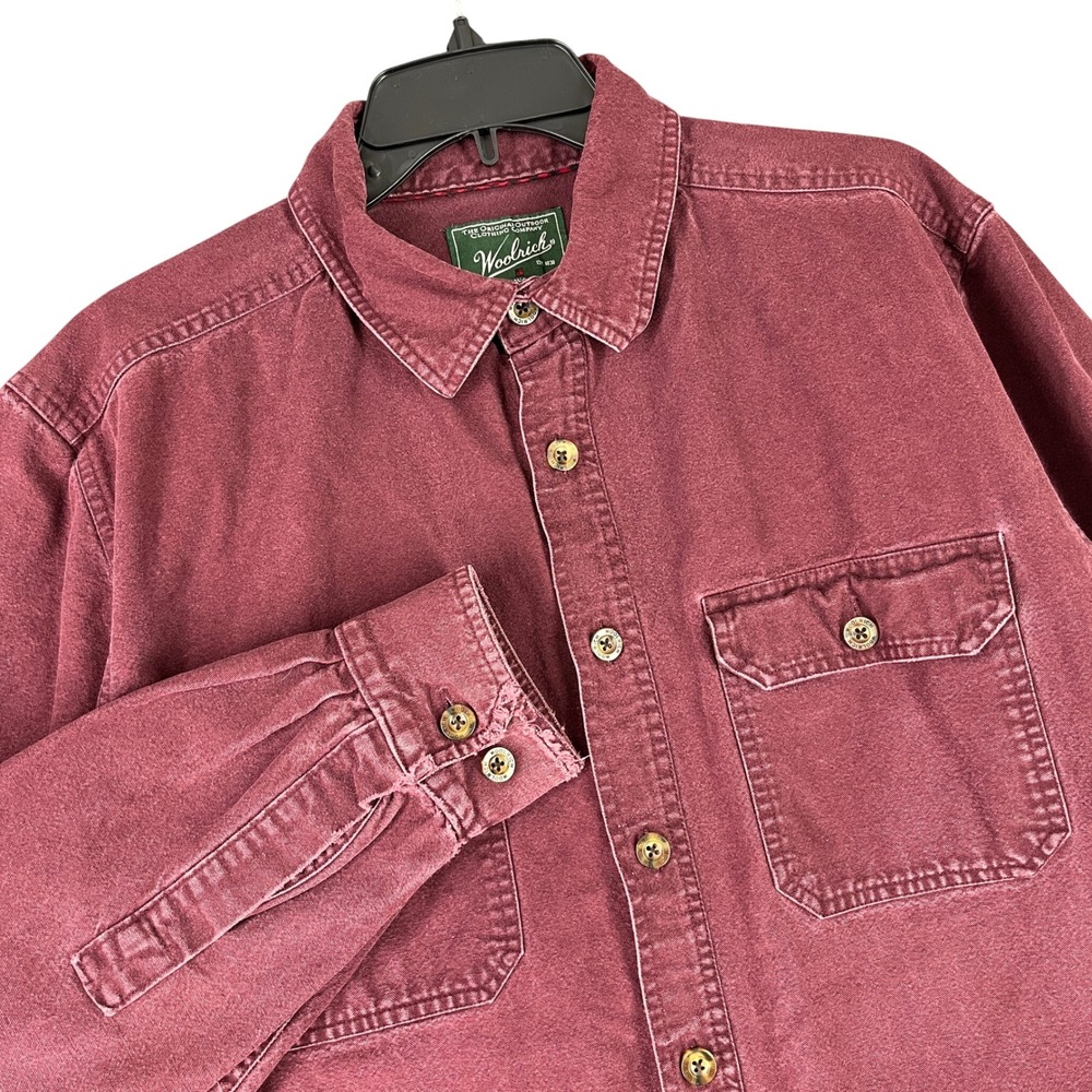 Vintage Y2K Woolrich Chamois Burgundy Heavyweight Flannel Outdoor Workwear L Men